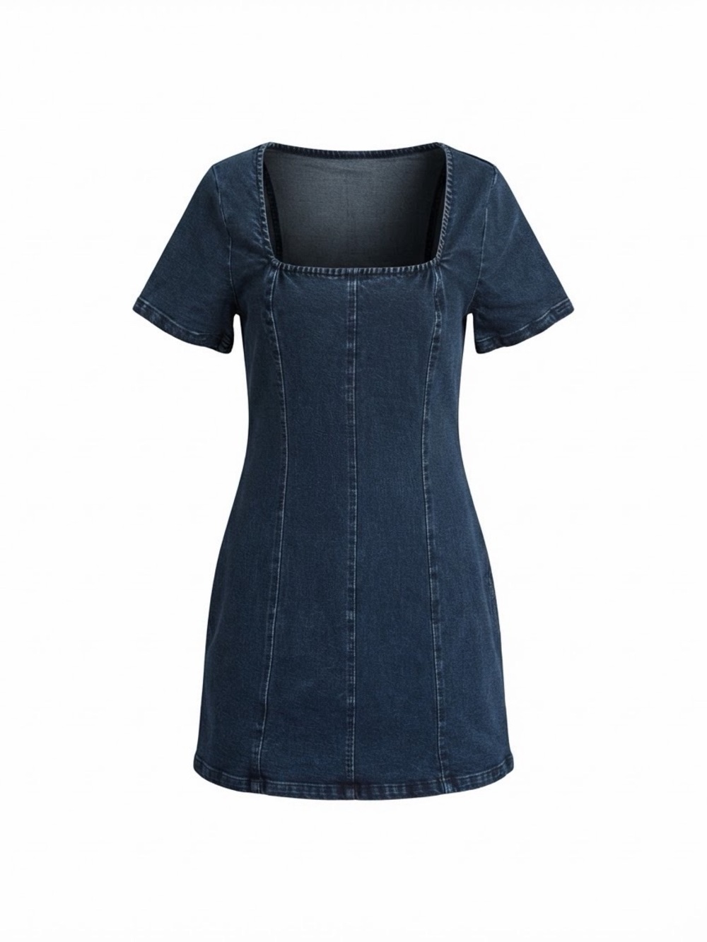 Skies Are Blue Dark Blue Square Neck Denim Mini Dress